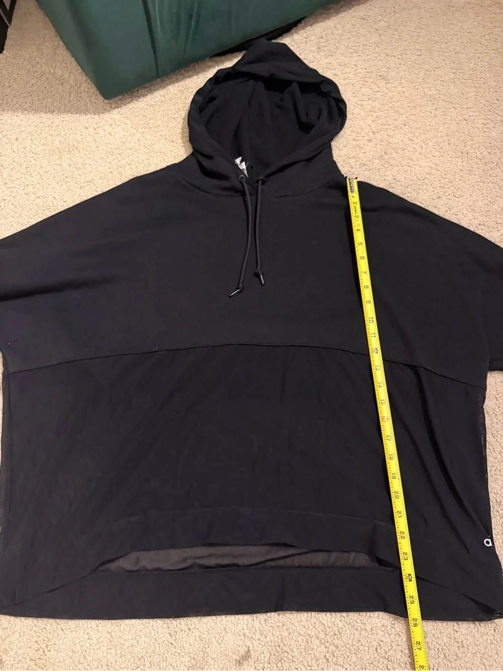 Alo Yoga Black Hooded Pullover Sweatshirt Mesh Hem Oversized Women’s Large